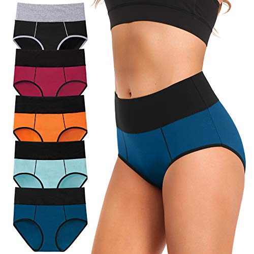 ASIMOON Tummy Control High Waisted Underwear for Women Cotton Plus Size Full Coverage Panties Ladies Briefs - color: Multicoloured-a-5 Pack, size: Large