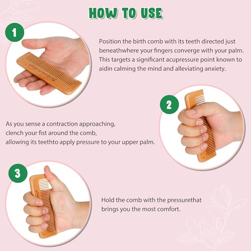 Arrozon Rectangular Labor Comb - Birthing and Delivery Essential for Pregnancy, Wooden Birth Gift for New Moms - style: Rectangular (for small hands)