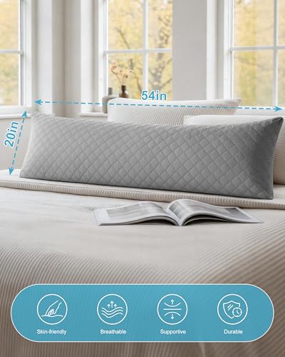YZ HOME Long Body Pillow for Adults - Firm Body Pillow Insert - color: Light Gray