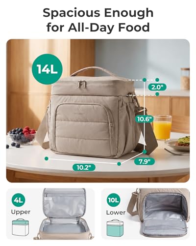 BAGSMART Puffy Insulated Lunch Bag, Lightweight Large 14L Double Deck Blue - color: Blue, size: 14 l
