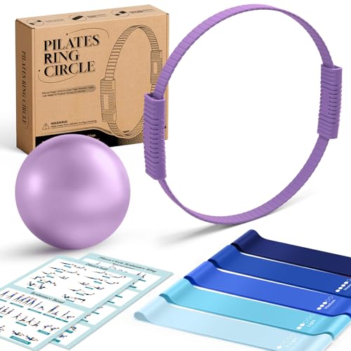 Pilates Kit, 13.5" Pilates Ring with Mini Ball & Resistance Bands - color: Purple, size: Pilates Kit