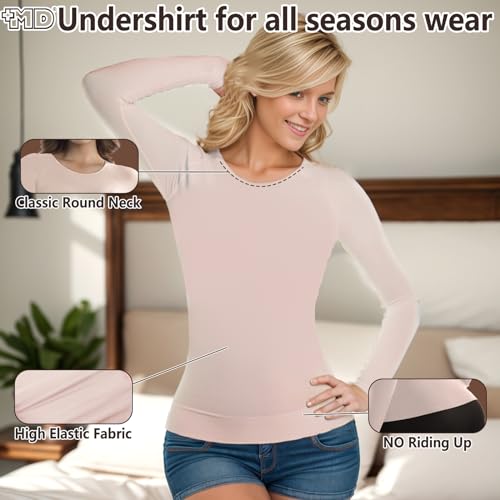 +MD Womens Long Sleeve Undershirts Tops Bamboo Viscose Underscrub - color: Nude, size: X-Large