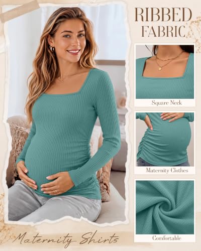Huukeay 4 Pack Women's Maternity Shirts Ribbed Pregnancy Tops - color: Black, Dark Brown, Purple, size: Medium