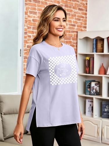 Breastfeeding Shirts for Women Hidden Zippers Nursing Shirt Side Split Tees - color: Purple, size: X-Large