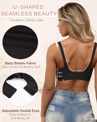 As Fairy Scalloped Nursing Bra Wireless Jelly Support Maternity Bra - color: Black, size: XX-Large