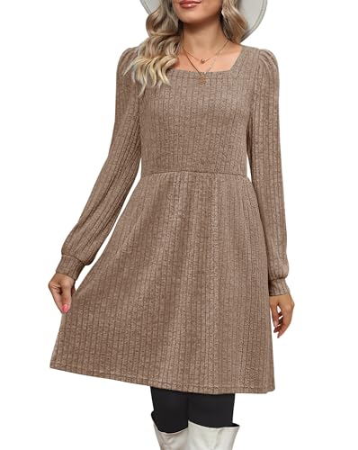 CzzzyL Womens Nursing Fall Dresses Square Neck Knit Sweater with Pockets - color: Begie, size: X-Large
