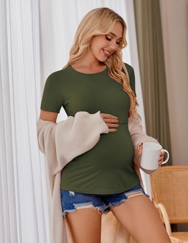 Ekouaer Nursing Tops 3 Pack Short Sleeve Maternity Breastfeeding Shirts - color: 3pcs Black / Army Green / Dirty Pink, size: Medium