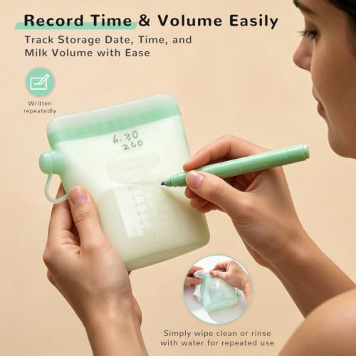 COMI Silicone Breast Milk Storage Bags Reusable, 9oz, BPA Free, 4pcs - color: 2Green+2Pink