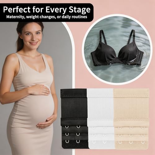 10PCS Bra Extenders 3 Hook Elastic Bra Extension Strap Extender Set for Women, Nylon & Stainless Steel BraAccessories, White, Skin, Black