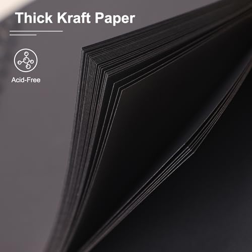 Scrapbook Album 8x8 Inches Hardcover Kraft 40 Pages Black - color: Black, size: 8"x8" 20 Sheets