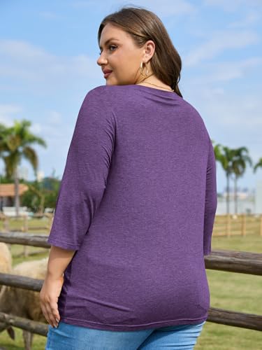 ZDC Womens Plus Size Shirts 3/4 Sleeve Tops Casual Crew Neck Blouse - color: Purple, size: 4X-Large