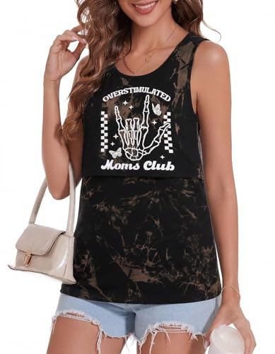 FASHGL Nursing Tank Tops Women Sleeveless Double Breastfeeding Shirts - color: Tie-dye, size: Medium