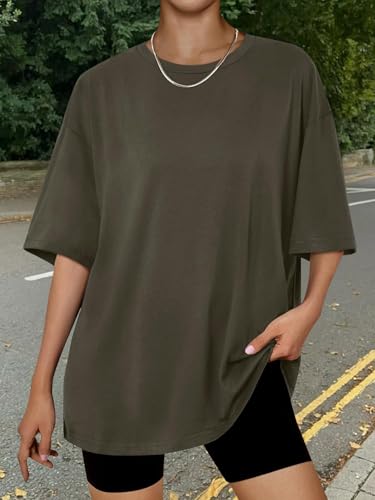 Trendy Queen Womens Oversized T-Shirts Short Sleeve Crew Neck Summer Tops - color: Armygreen, size: Small