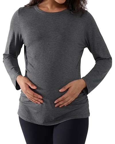Joyaria Cooling Maternity Shirts Long Sleeve Bamboo Viscose for Women - color: Charcoal, size: XX-Large