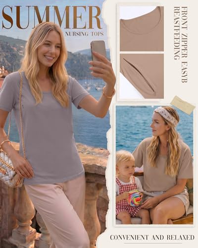Ficerd 4 Pack Women's Maternity Nursing Shirts - color: Gray Purple, Khaki, White, Black, size: Medium