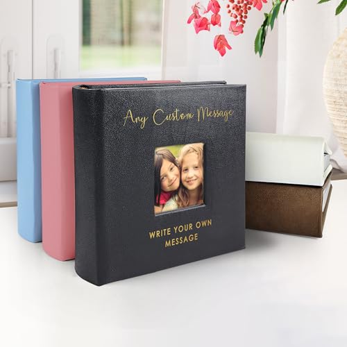 Small Personalized Custom Message Photo Album Blue Leatherette Holds 100 Photos Custom Gift - color: Any Custom Message, size: Blue - Small