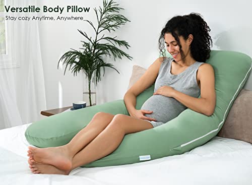 QUEEN ROSE Cooling Pregnancy Pillow, U Shaped Maternity Body Pillow, Green - color: Green