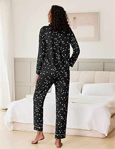 Ekouaer Women's Pajamas Long Sleeve Loungewear Casual Button Down Pjs - color: Black With Stars, size: Small
