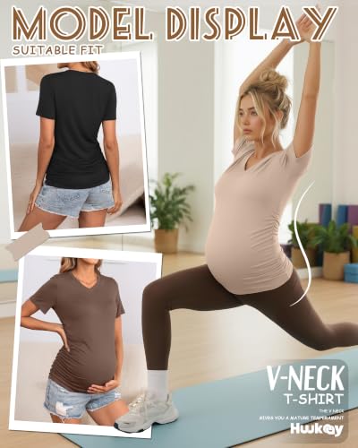 Huukeay 4 Pack Women's Maternity Shirts Pregnancy Top - color: Black, Khaki, Coffee, White, size: Small