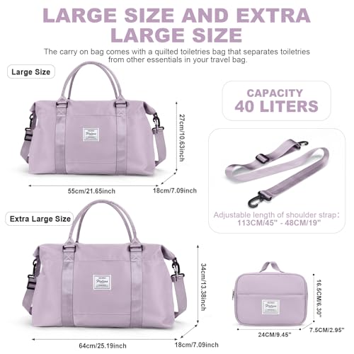 Travel Duffel Bags for Women,Carry-On Weekender Overnight Bag - color: Light Purple, size: Extra Large