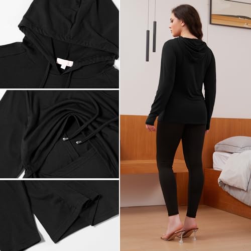 Bhome Nursing Shirt Long Sleeves Hoodie Breastfeeding Top Sweatshirt - color: Black/Coffee, size: Small