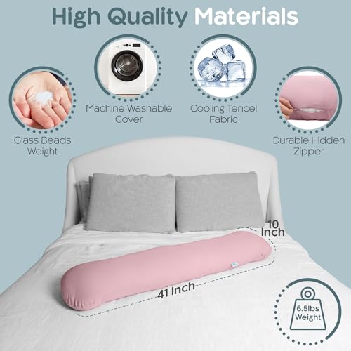 SleepCloud Weighted Body Pillow 6.5lbs, Cooling Tencel Cover, 41” x 10” - color: Blossom, size: Original 41" x 10" (6.5lbs)