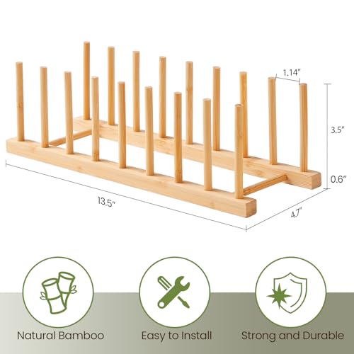 2 Pack Bamboo Dish Rack-Plate Pot Lid Organizer Holder Rack for Cabinet - size: 2 Pack