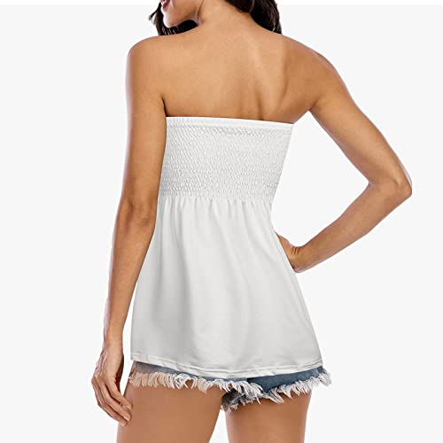 Tube Tops for Women Smocked Strapless Top Sexy Summer Camis - color: #1 White, size: Medium