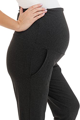 Leggings Depot Maternity Pants for Women Over The Belly Pregnancy Joggers Casual Lounge Pants - color: Heather Dark Charcoal, size: Medium