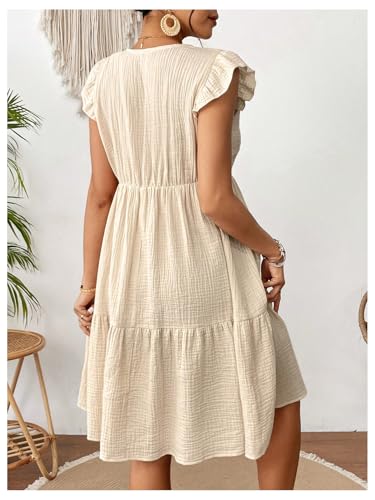 OYOANGLE Women's Maternity Dress Lace Trim Cap Sleeve Tiered Ruffle A Line Midi Dresses - size: Large
