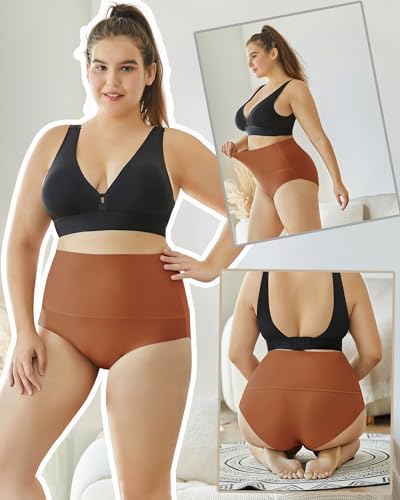 FINETOO Light Tummy Control Underwear Women High Waisted Briefs Plus Size Shapewear Under Dress Ladies Panties S-XXXL - color: Black+nude+brown+coffee, size: Medium