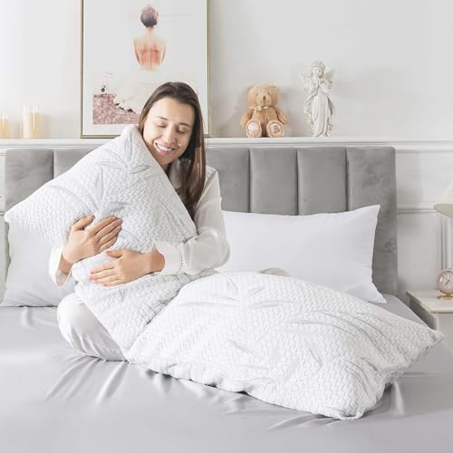WhatsBedding Memory Foam Body Pillow with Cover, Long Bed Pillow for Adults - color: Grey Leaf