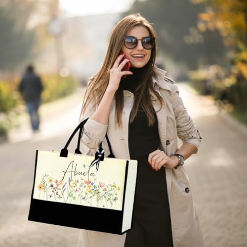 Fokongna Girls Trip Beach Bag Mimi Gigi Granny Nana Mama Abuela Nanny Housewarming Gifts Women Reusable Canvas Tote Bag - color: Abuela
