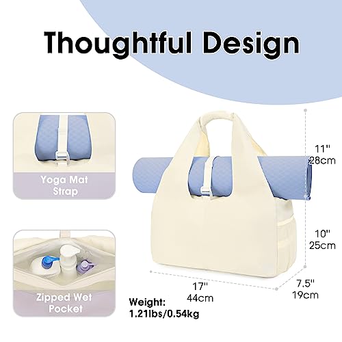 Sportsnew Tote Yoga Mat Gym Bag 20L Women W/Shoe Compartment Wet Dry Pocket - color: Beige