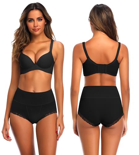 Women's Cotton Underwear,Ladies Soft Stretch Tummy Control Comfy No Muffin Panties Boyshorts - color: Black, size: Medium