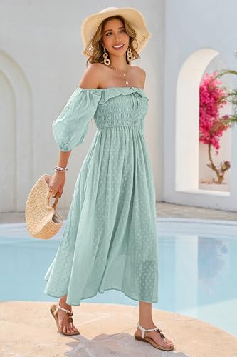R.Vivimos Women Summer Cotton A Line Flowy Long Dresses - color: Green-1, size: X-Large