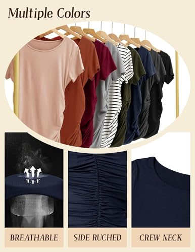 Happy.angel Women's Maternity Shirts Short Sleeve Pregnancy Top Tees - color: Navy Blue, size: Large