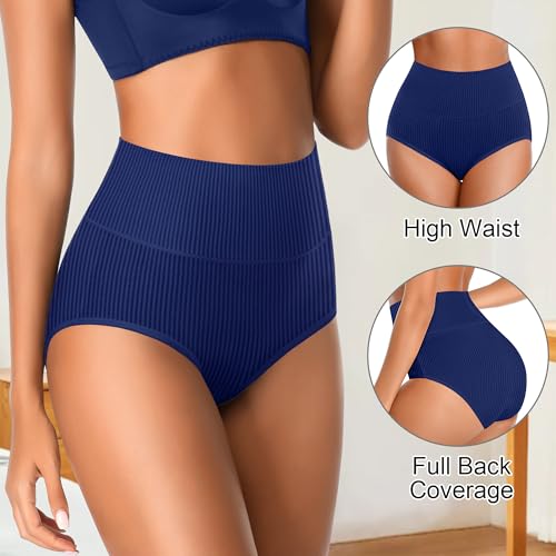 Womens Underwear Full Coverage Panties for Ladies Soft Breathable Cotton Briefs High Waisted Hipster - color: 3black+2blue, size: X-Small-Small
