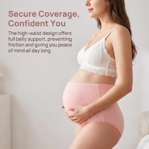 Maternity Cotton Underwear High Waist Adjustable Pregnancy Seamless Soft Hipster Panties Over Bump 4-Pack - color: Classic Stripes(4 Pack), size: Large