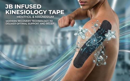 Magnesium & Menthol Kinesiology Tape – 2 Rolls Precut with Dispenser – Black