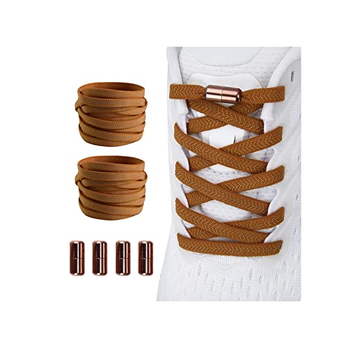 2 Pair Elastic No Tie Flat Shoe Laces for Kids and Adults - Elastic No Tie Shoelaces System - color: Brown+brown