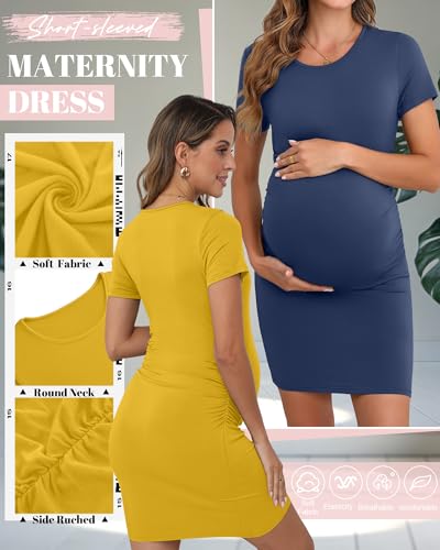 Riyiper 3 Pack Womens Maternity Short Sleeve Dresses - color: Burgundy, Yellow, Navy Blue, size: Small