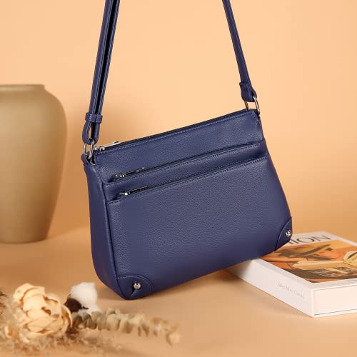 WESTBRONCO Crossbody Bags for Women, Medium Purses with Multi Zipper Pocket - color: Navy Blue