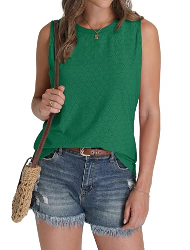 Sampeel Womens Tank Tops Eyelet Loose Casual Summer Tops Crew Neck Basic Sleeveless Shirts Trendy 2026 - color: Green, size: Medium