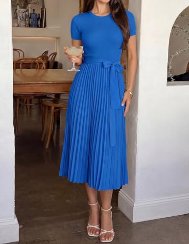 ZESICA Women's 2026 Summer Short Sleeve Knit Midi Dresses - color: Cobalt Blue, size: Medium