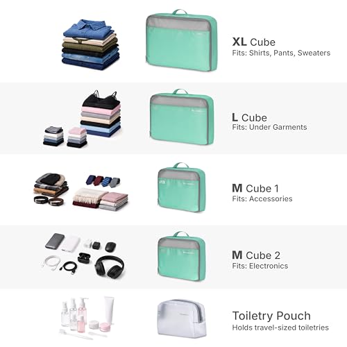 Traveler's Choice Cloverland Packing Cubes, 5-Piece Set, Mint - color: Mint