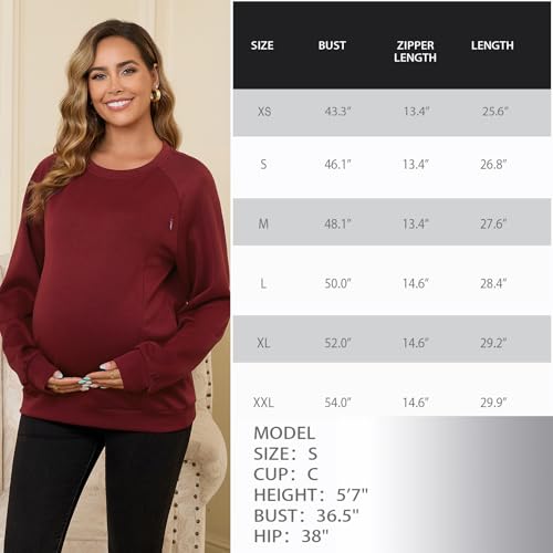 DEBELLY Nursing Friendly Sweatshirt for Breastfeeding Dual Zippers - color: Burgundy Red, size: Medium
