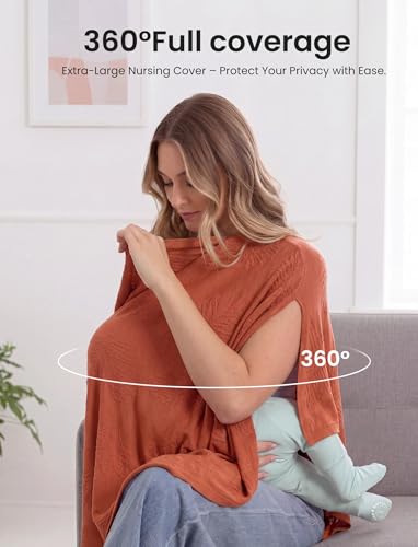 PATPAT Mesh Nursing Cover, Breathable Jacquard Knit Poncho, Burnt Orange - color: Burnt Orange