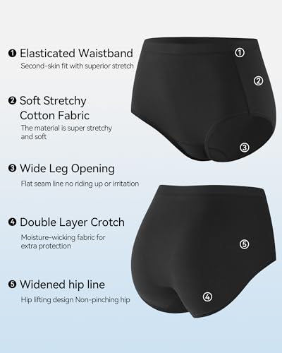 Annenmy High Waisted Panties Women's Cotton Underwear Full Coverage Briefs Soft Breathable Stretch Briefs Regular & Plus Size - color: Black, size: Large