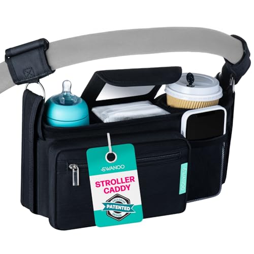 Swanoo Stroller Organizer, 40 oz Tumbler Holder, Patented Non-Slip Straps - color: Black